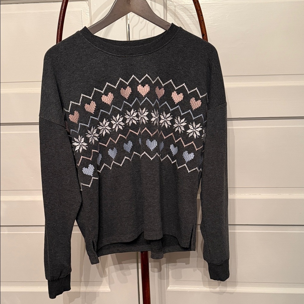 PJ Salvage Fair Isle Heart Snowflake Lounge Top Large Cozy Pajama Sweater